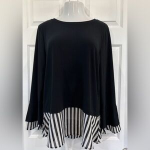 INC : Black, long sleeve top with white Striped Detail  on sleeves & Hem size XL